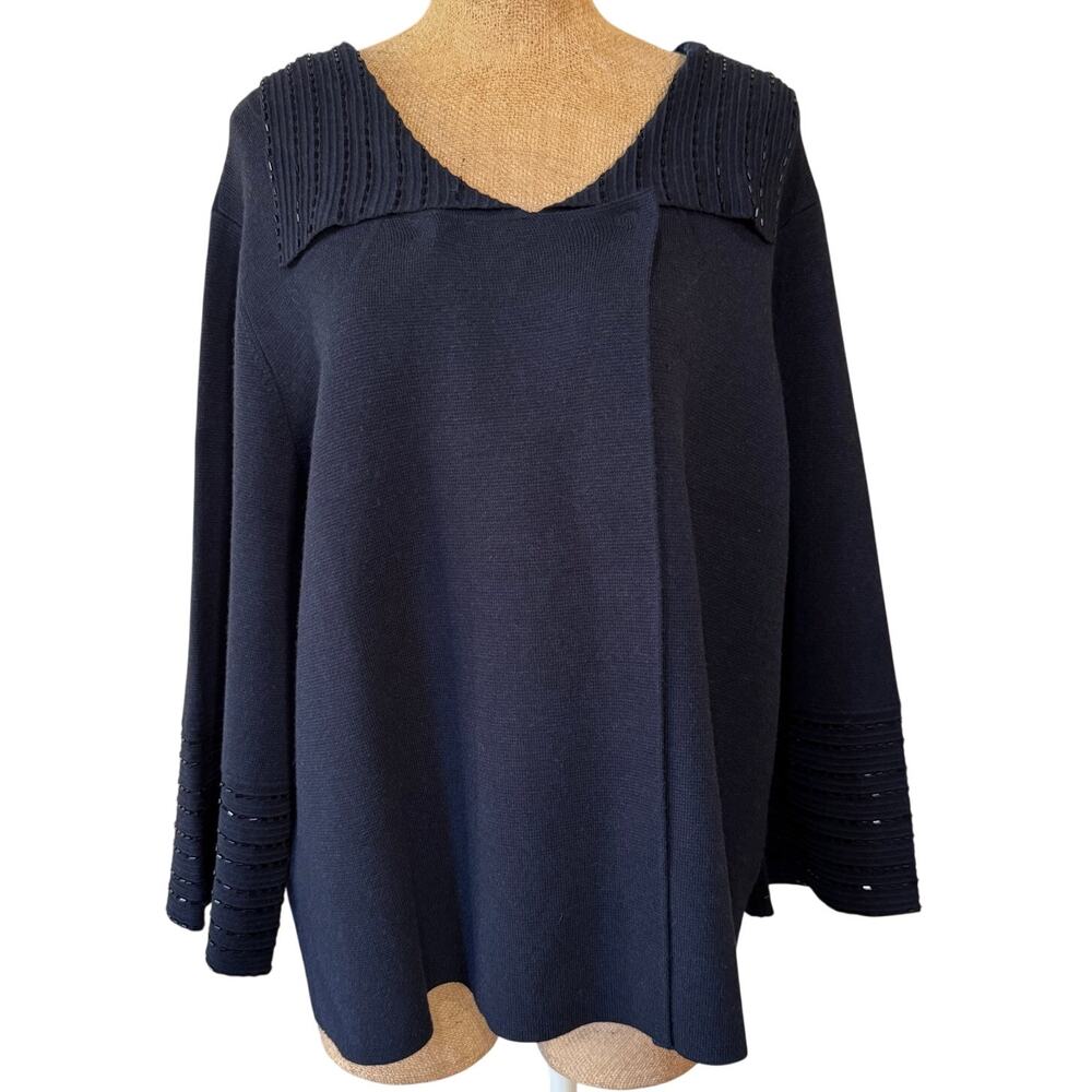 Ellen Tracy Cashmere Blend Beaded Sweater Jacket NWT NEW Size XL Navy Blue Soft